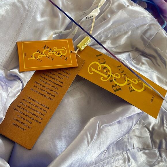 BICICI Spaghetti Straps Asymmetric Hem AquaTurquoise Silk Gown Size M NWT - Picture 10 of 14